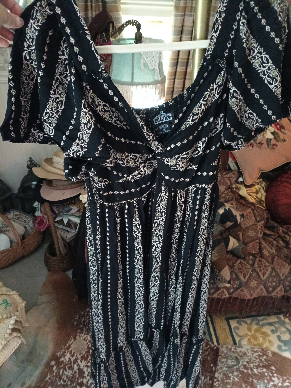 Angie Black and White Floral Stripe Maxi Dress